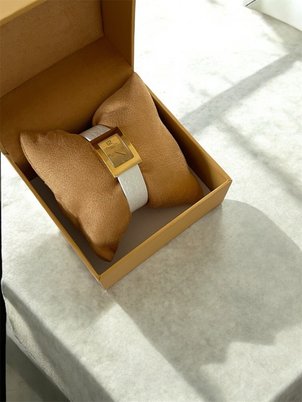 Dior Gold-Tone Rectangular Watch with White Logo Strap - Picture 6 of 17